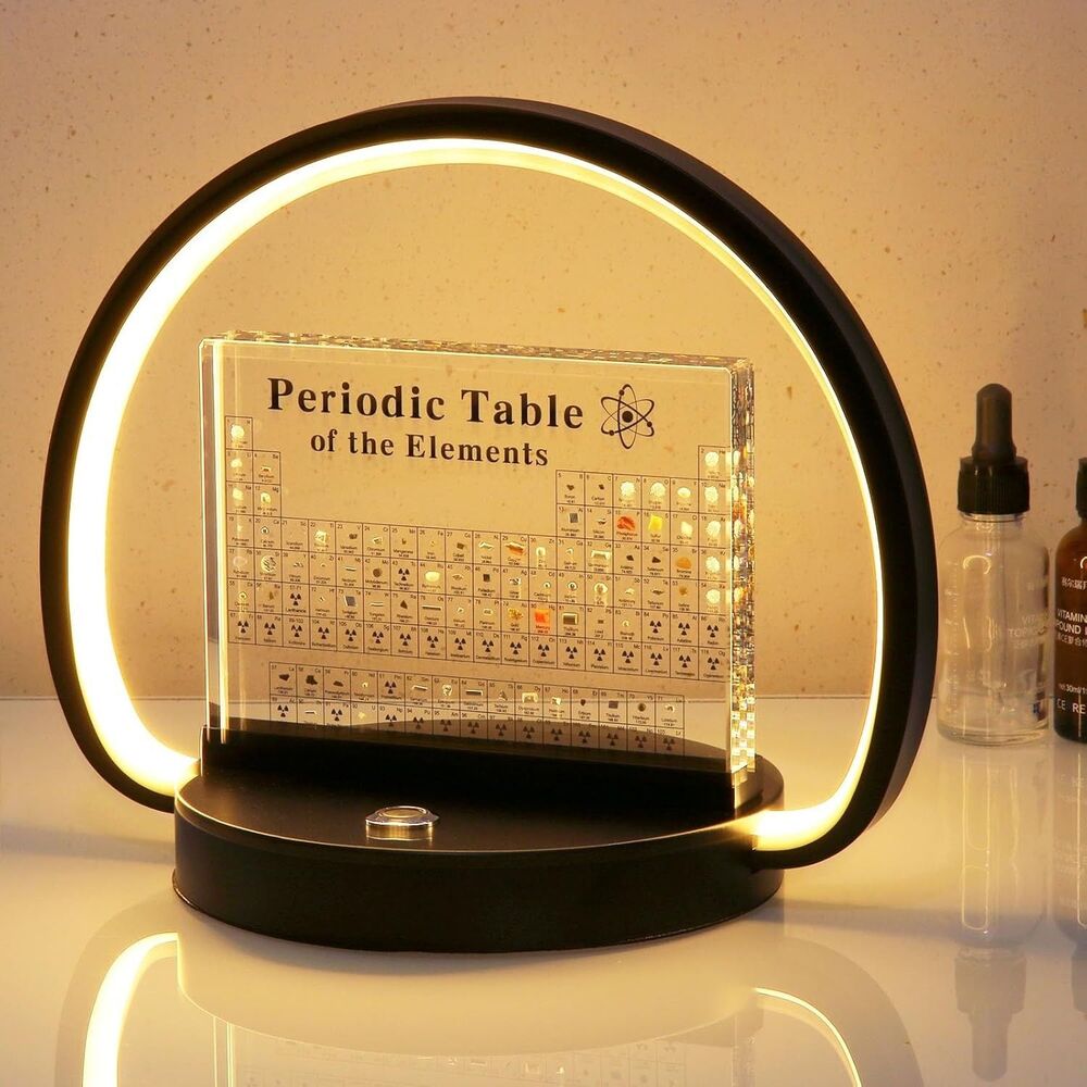 Periodic Table LED Desk Lamp w 83 Real Elements in Acrylic Display Black